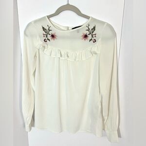 Vero Moda rlong sleeve blouse with ruffle and cross stitch embroidery detail XS